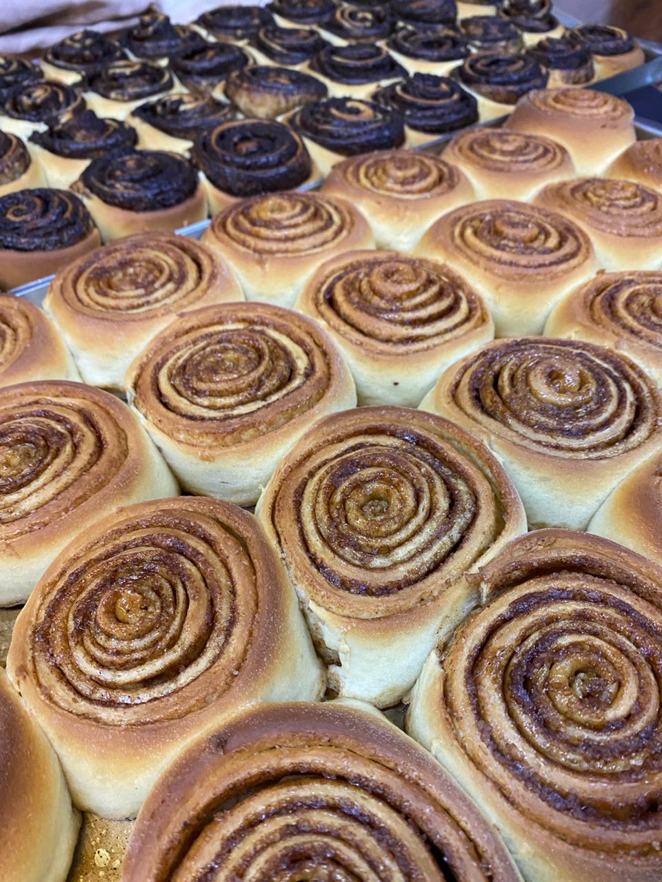 Trays of cinnamon rolls